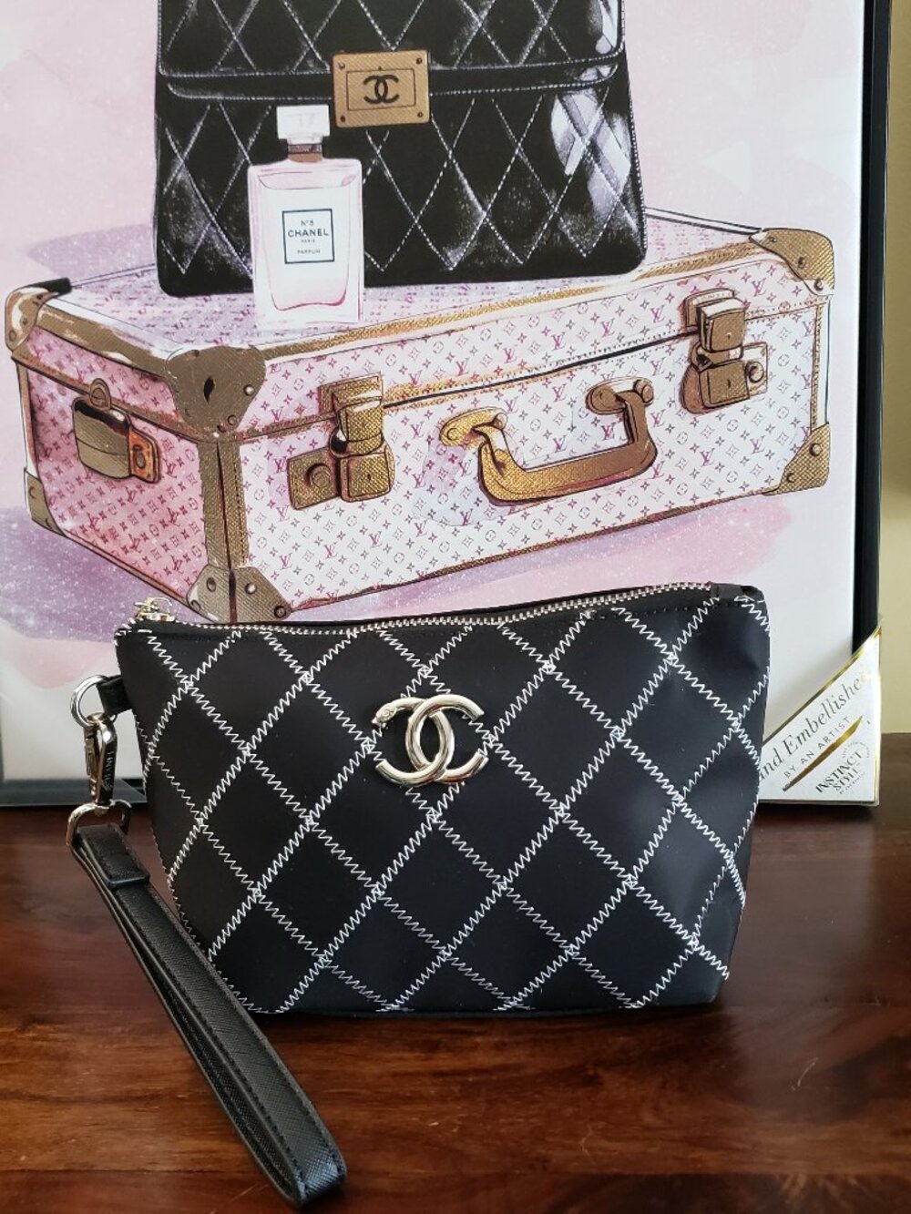 New CC Novelty Black Wristlet w/Silver Hardware